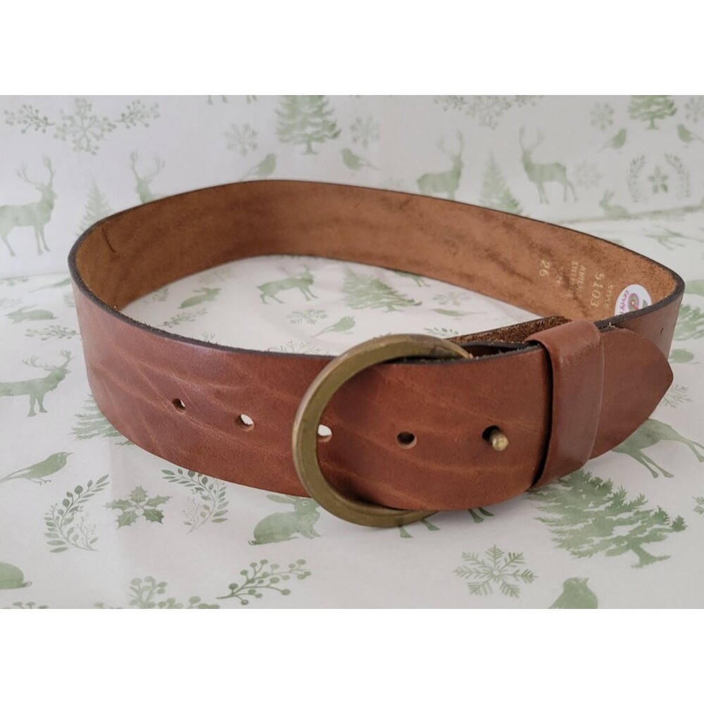 Levi’s For Gals Leather Belt Size 26 Brown Aniline Steerhide Brass Ring Buckle